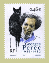 Beeldvergroting: Een in 2002
                                uitgegeven postzegel met Georges Perec