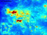 Beeldvergroting: Satellietonderzoek naar NO2-vervuiling, Universiteit van Heidelberg. (Klikken ter vergroting.)